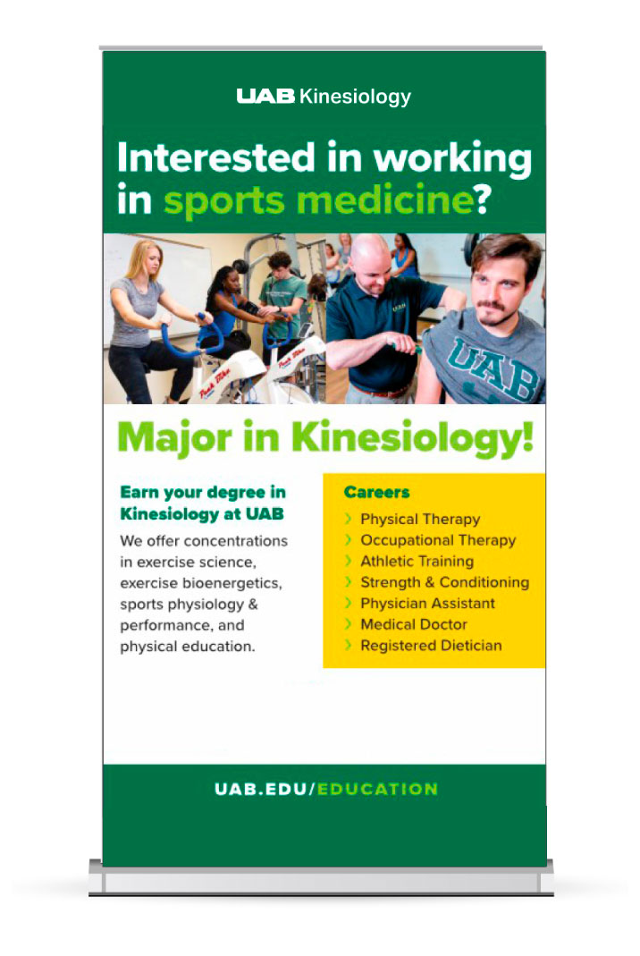 Graphic showing shortcut logo usage on tabletop banners example 2