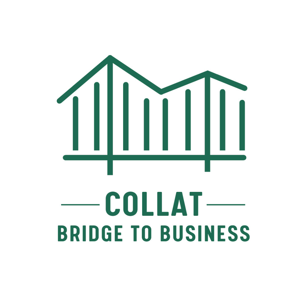 B2B program logo: a green stylized bridge. 