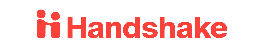 Handshake logo: Two stylized people shaking hands, next to the company name.