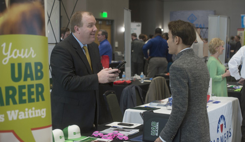 Student at a career fair. 