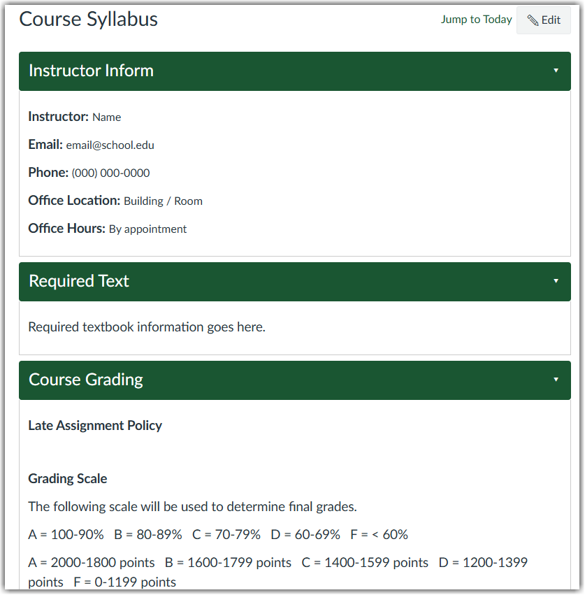 Course Home page