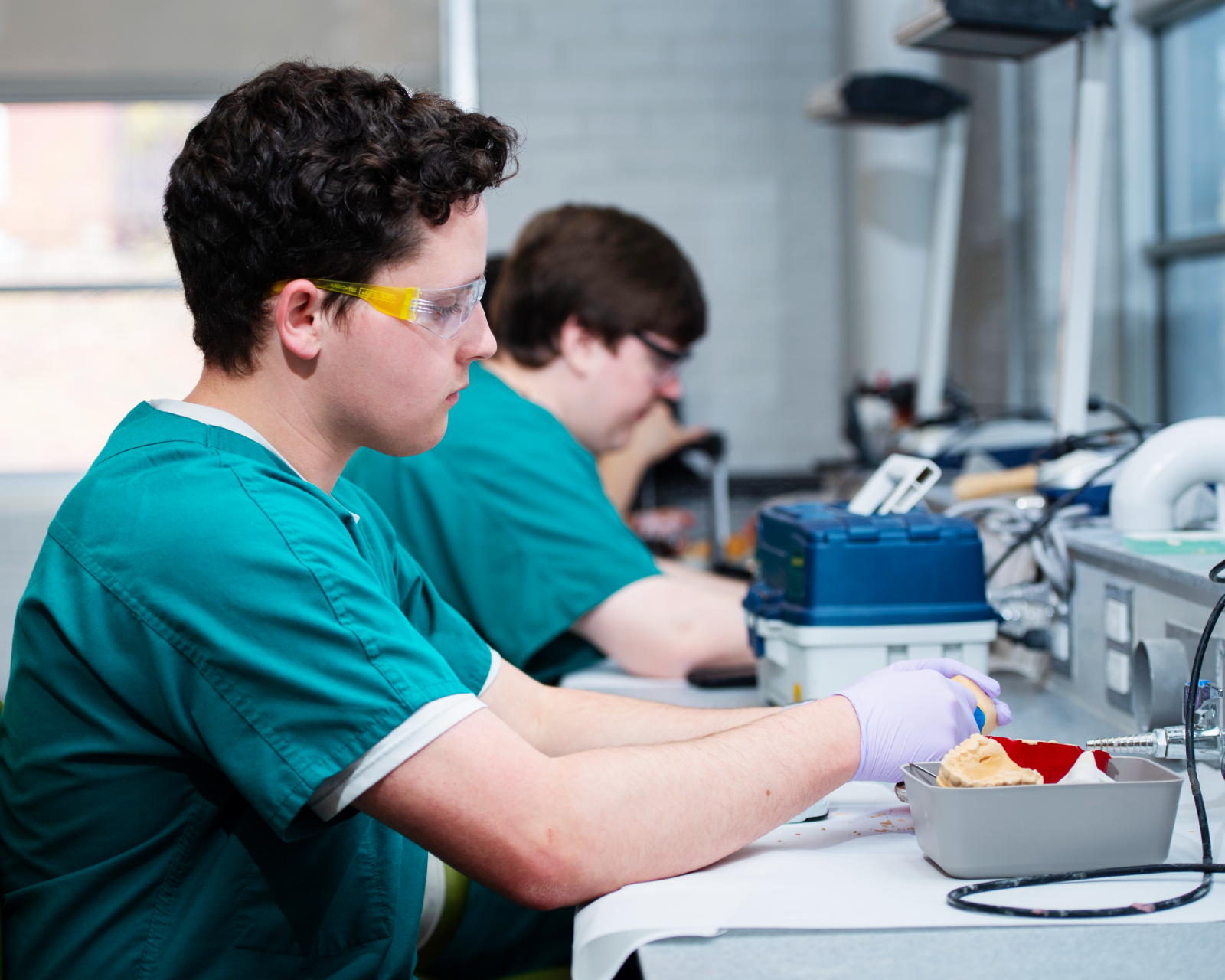 Dental student working in lab