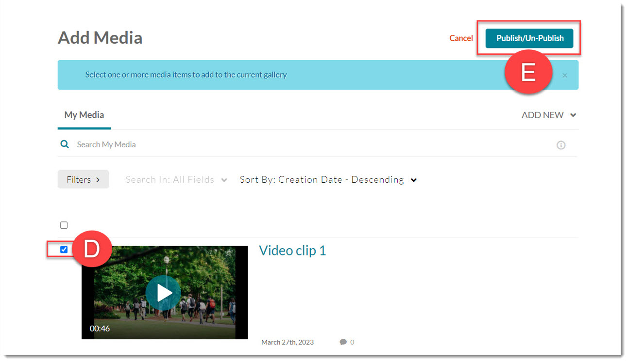 Kaltura Publish Media Gallery