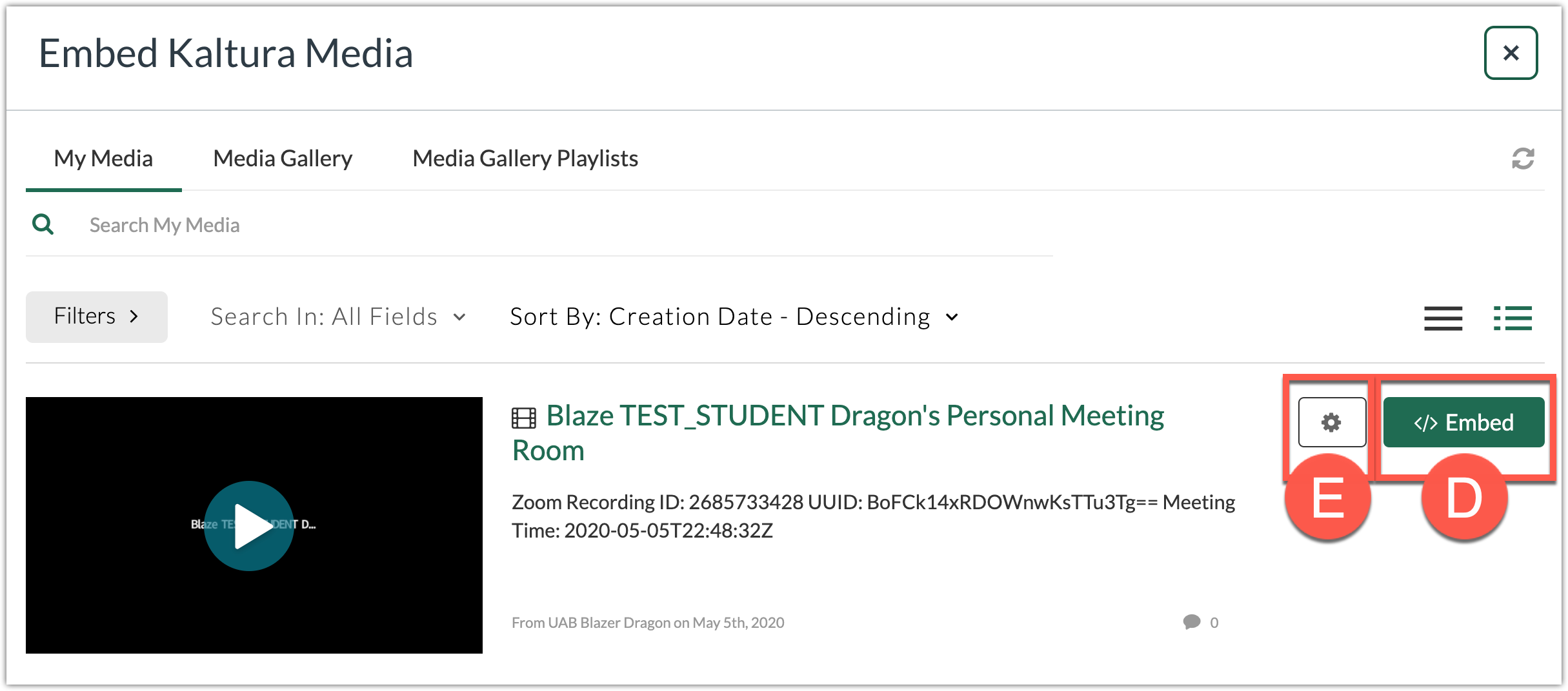 Embed or other options