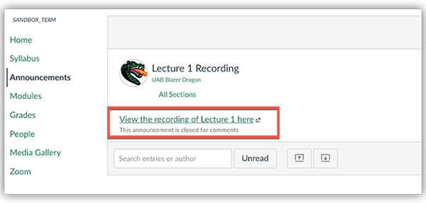 providing a link in announcement