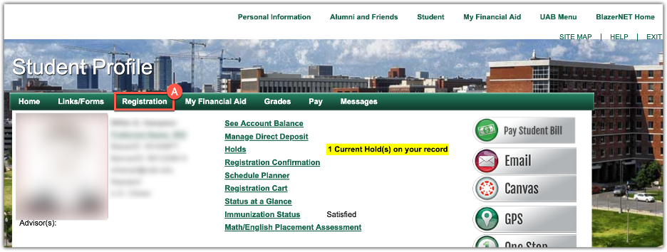 Screenshot showing registration on horizontal navigation. 