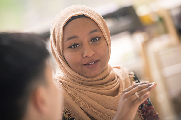 Two students talking.