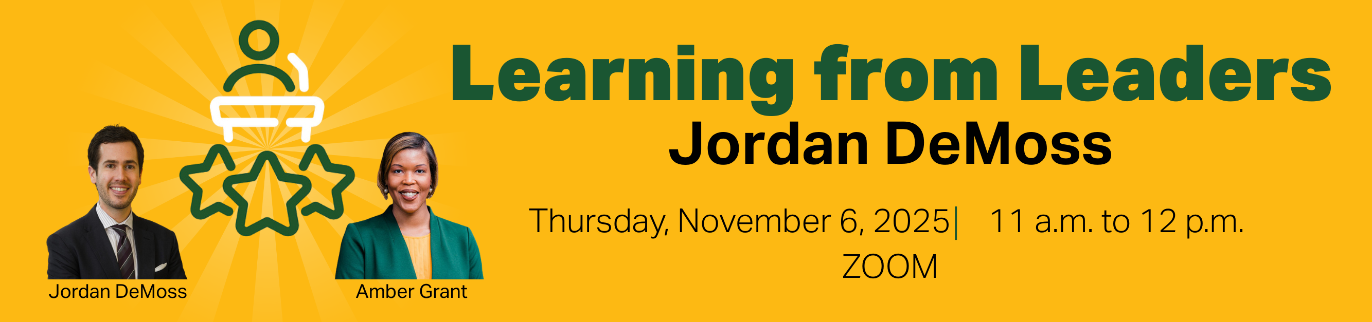 Register for Learning From Leaders, Jordan DeMoss, Nov 6, 2025, from 11:00 a.m. to 12:00 p.m., Zoom