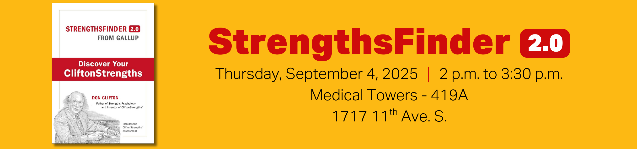 Register for StrengthsFinder, Thursday, September 4, 2025, from 2 to 3:30 p.m., Zoom