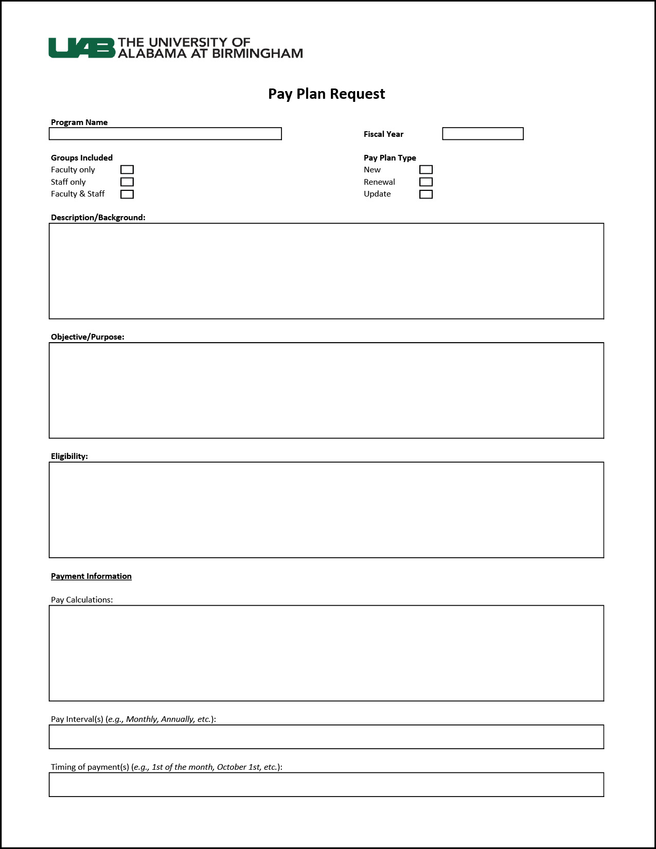 Pay Plan Request