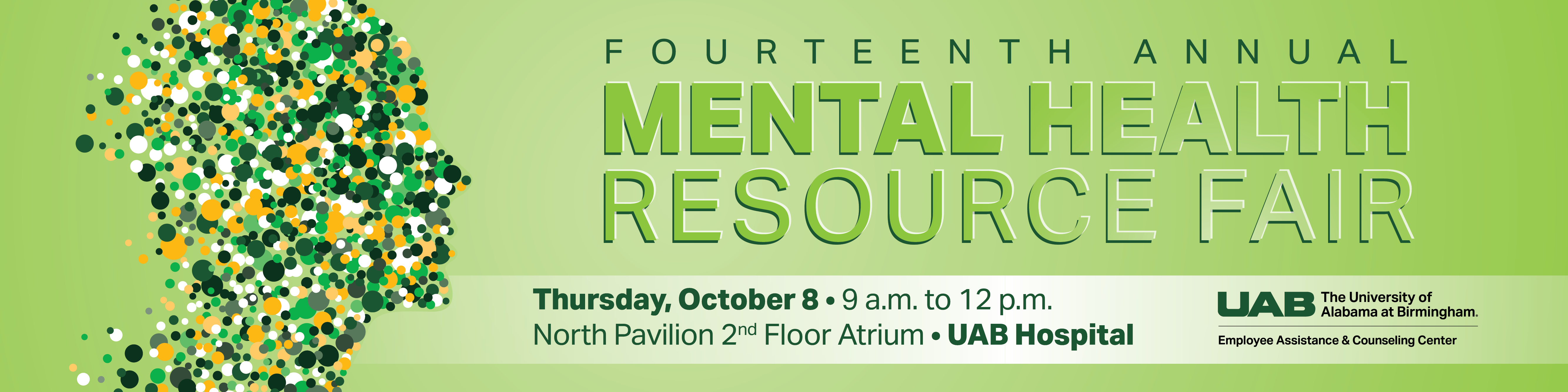 The EACC's 14th annual Mental Health Resource Fair is Thursday, October 8, 9 a.m. to noon, in the North Pavilion 2nd Floor Atrium.
