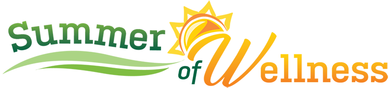 Banner reads Summer of Wellness with illustration of a sun and ocean waves.