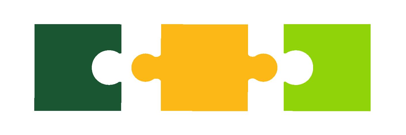Three puzzle pieces representing collaboration