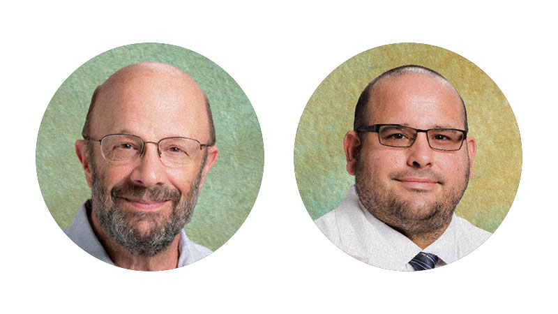 Stylized headshots of Peter Pappas, M.D. and&nbsp;Sixto Leal, M.D., Ph.D.. 