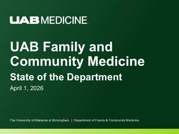 Family and Community Medicine state of the department cover slide