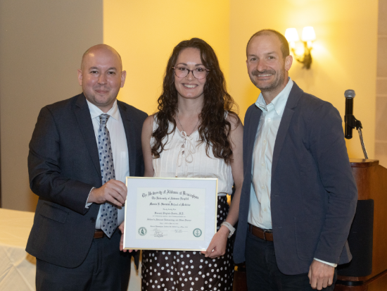 Joseph Crivelli, M.D., MSPH, Hannah Jarvis, M.D., and Kyle Wood, M.D., MBA at UAB Urology graduation
