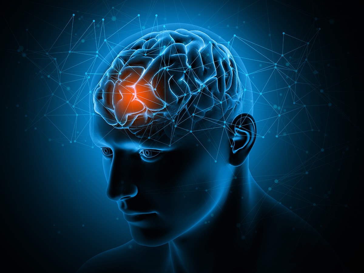 3D medical background with brain highlighted