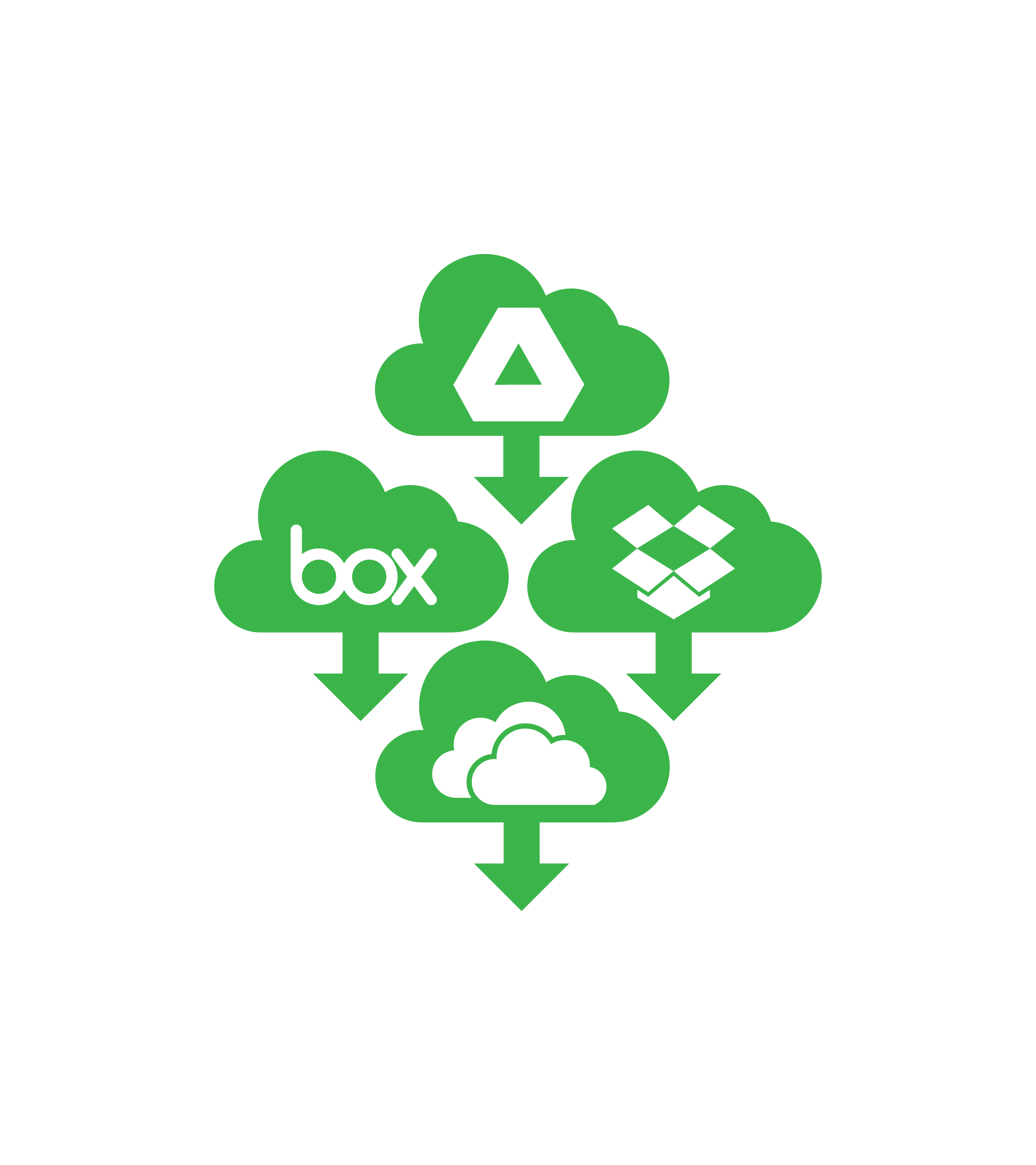 Icon: Clouds with program icons and download arrows. 
